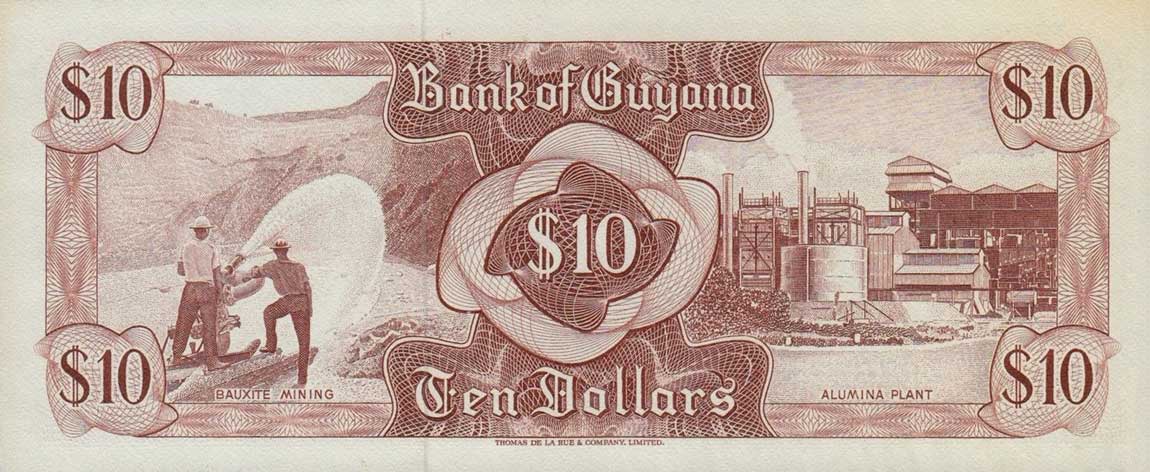 Back of Guyana p23b: 10 Dollars from 1966