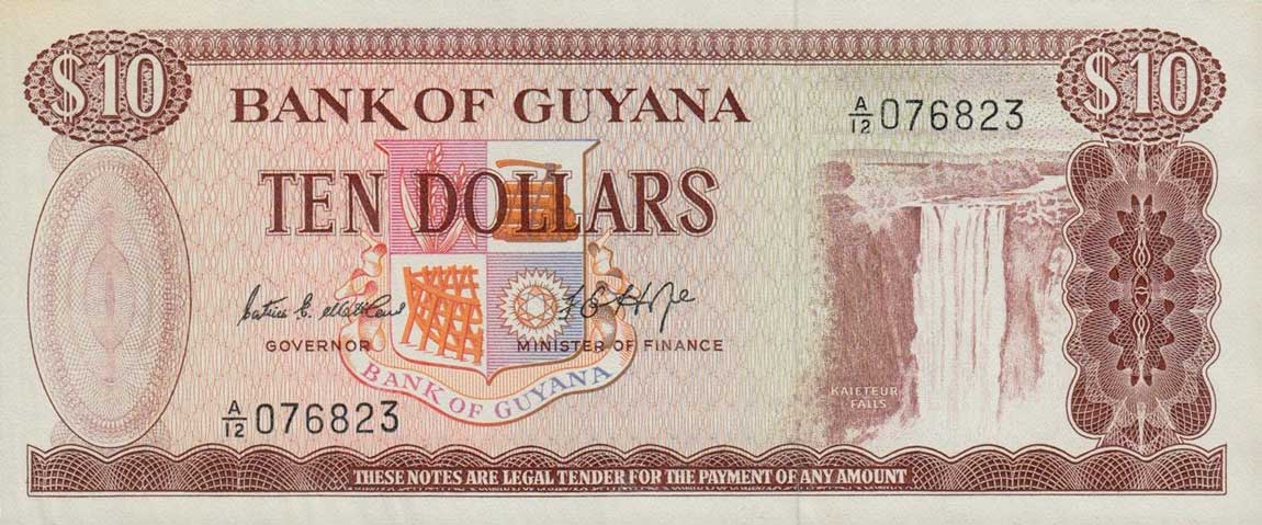 Front of Guyana p23b: 10 Dollars from 1966