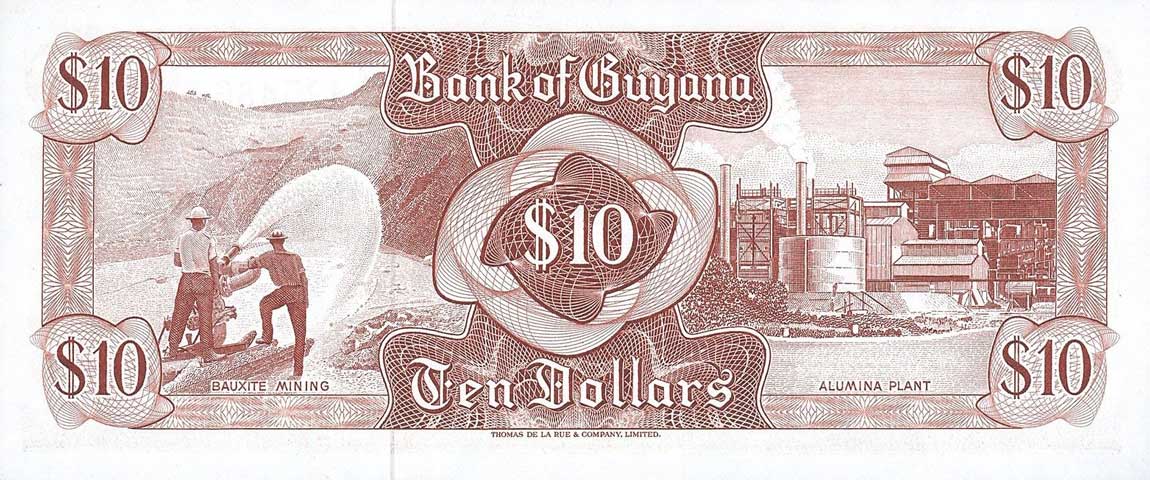 Back of Guyana p23c: 10 Dollars from 1966