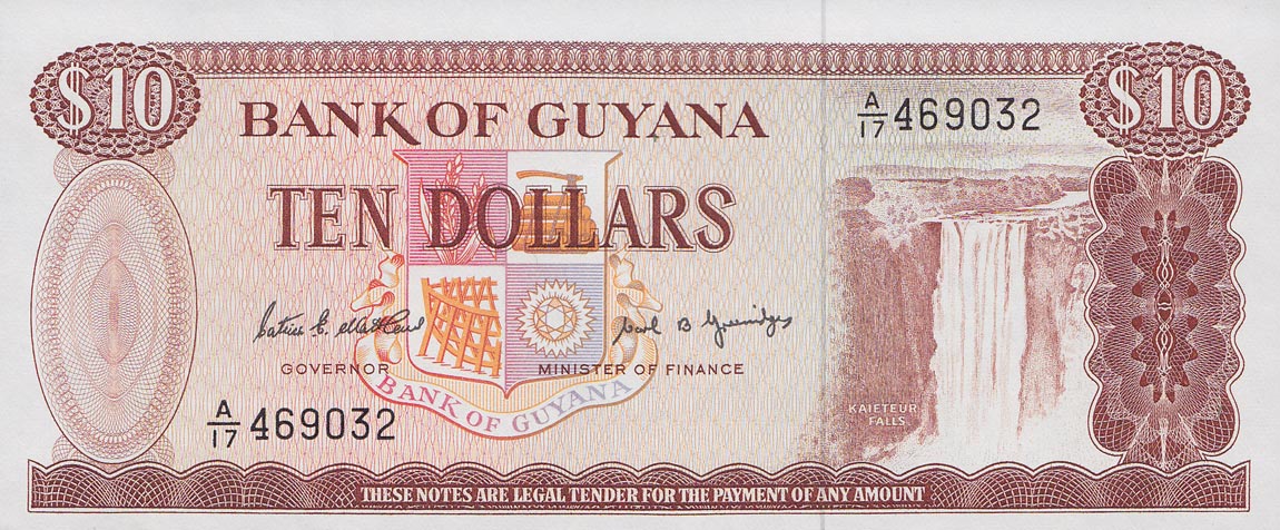Front of Guyana p23d: 10 Dollars from 1966