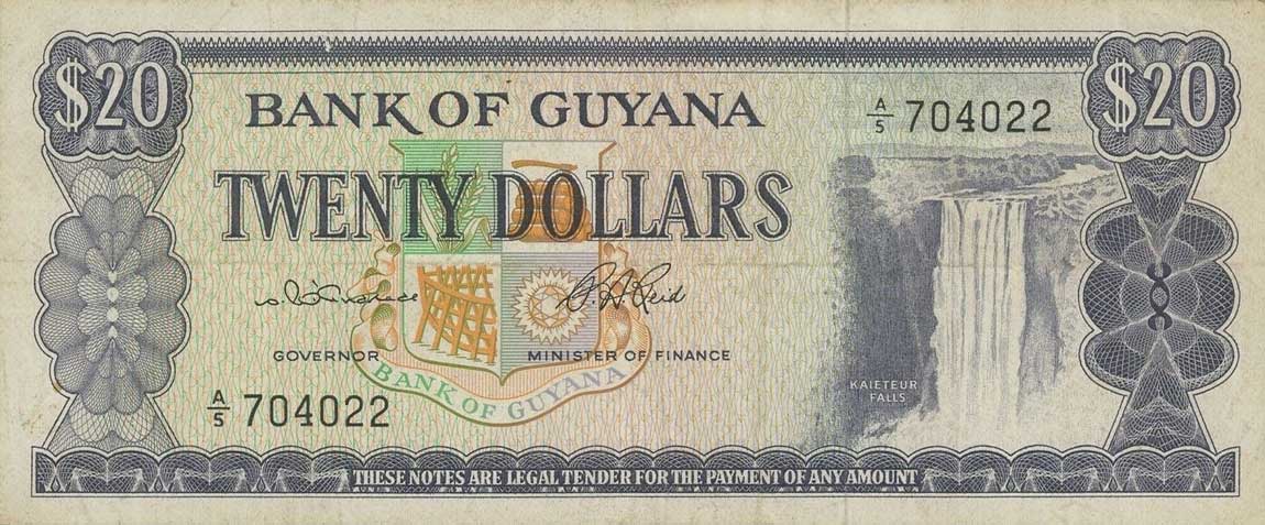 Front of Guyana p24a: 20 Dollars from 1966