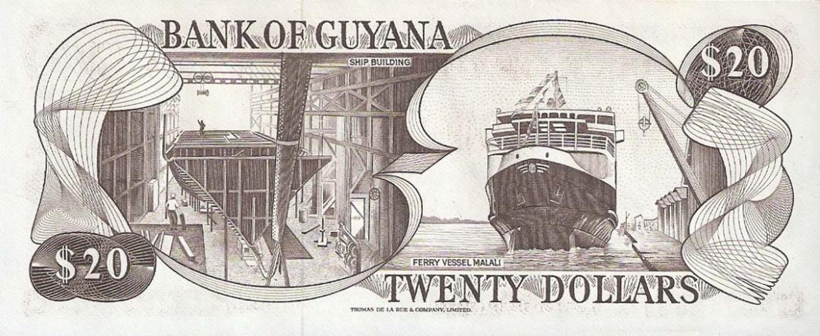 Back of Guyana p27: 20 Dollars from 1989