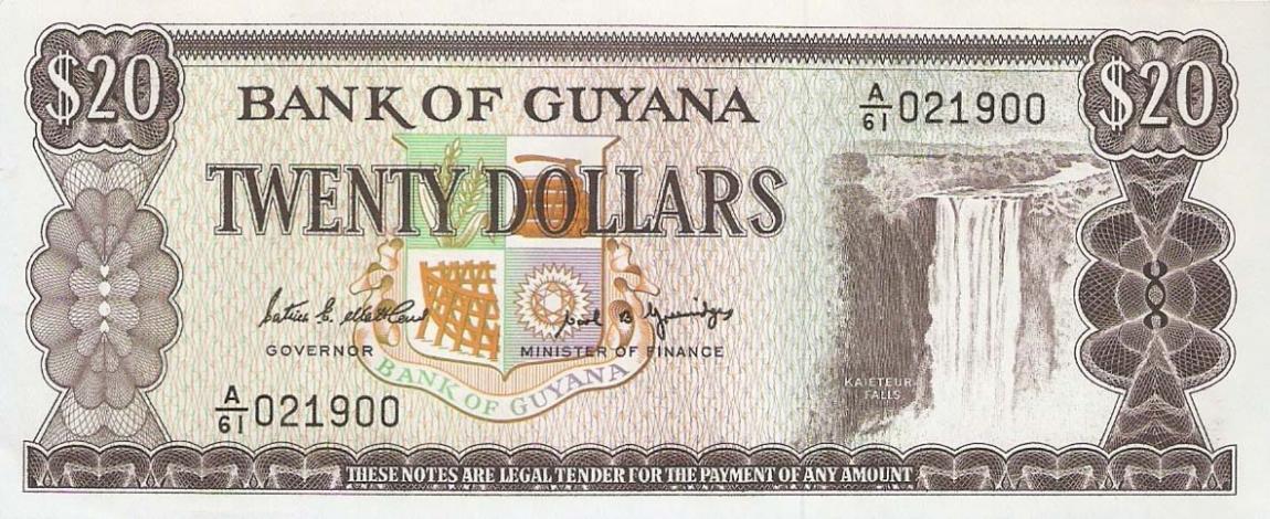 Front of Guyana p27: 20 Dollars from 1989