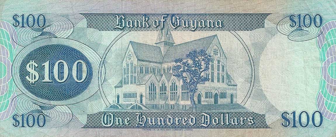 Back of Guyana p28: 100 Dollars from 1989