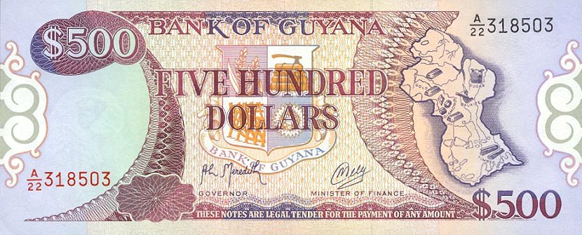 Front of Guyana p29b: 500 Dollars from 1992