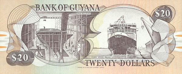 Back of Guyana p30b1: 20 Dollars from 1996