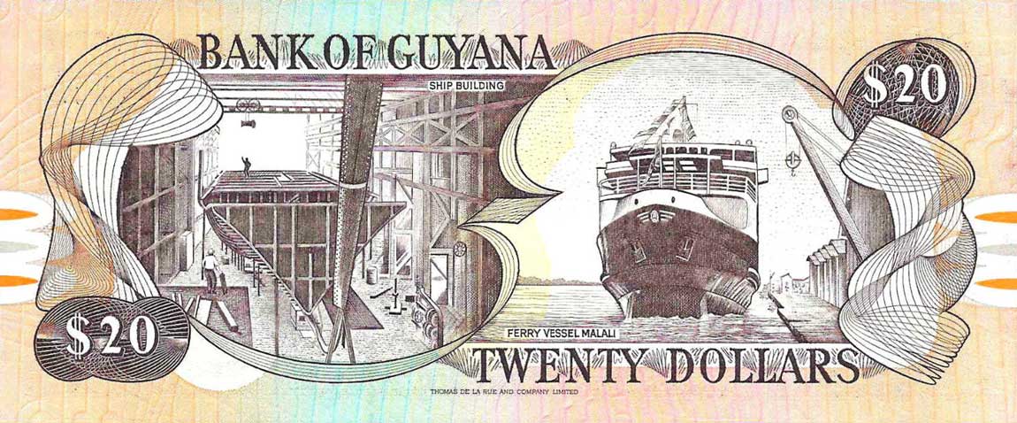 Back of Guyana p30b2: 20 Dollars from 1996