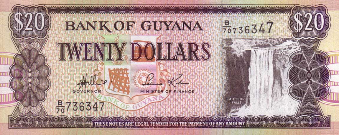 Front of Guyana p30d: 20 Dollars from 1996