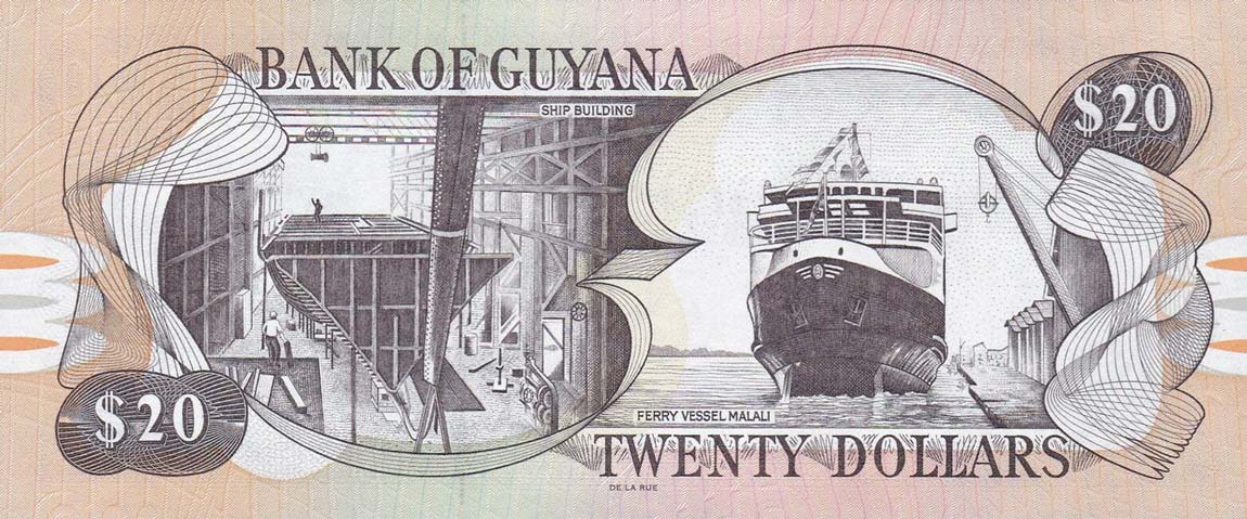 Back of Guyana p30f: 20 Dollars from 1996