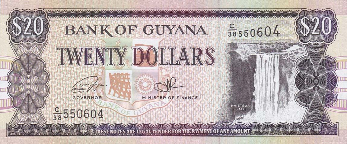 Front of Guyana p30f: 20 Dollars from 1996