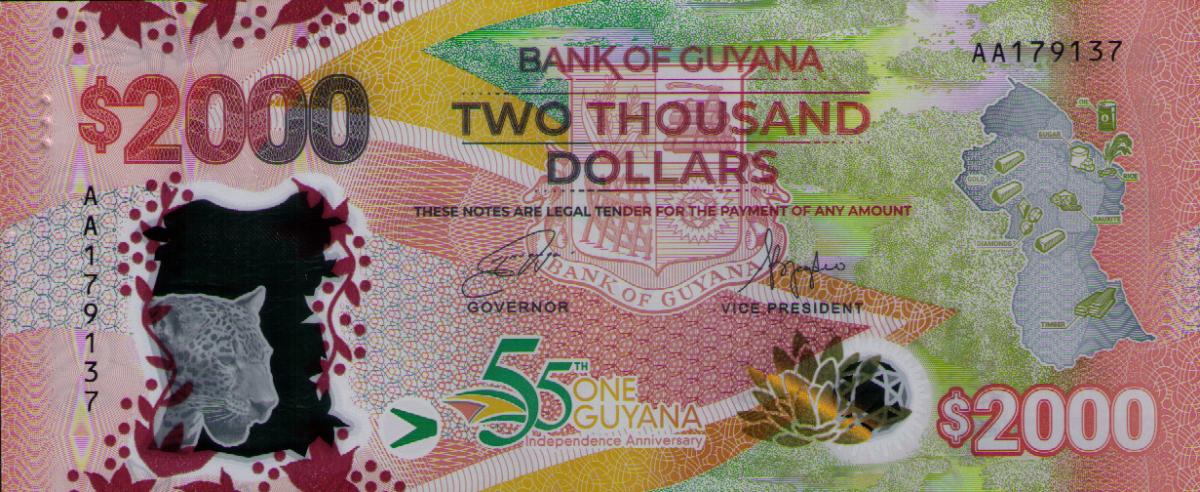 Front of Guyana p42: 2000 Dollars from 2021