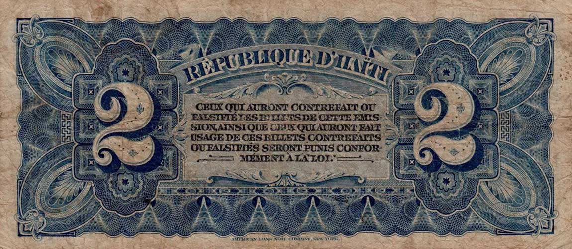 Back of Haiti p102a: 2 Gourdes from 1892