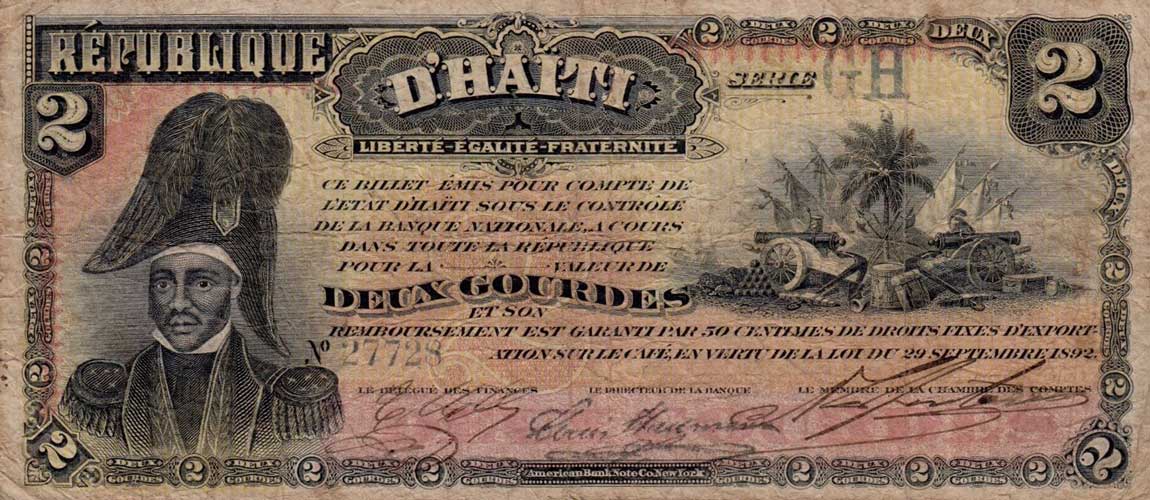 Front of Haiti p102a: 2 Gourdes from 1892