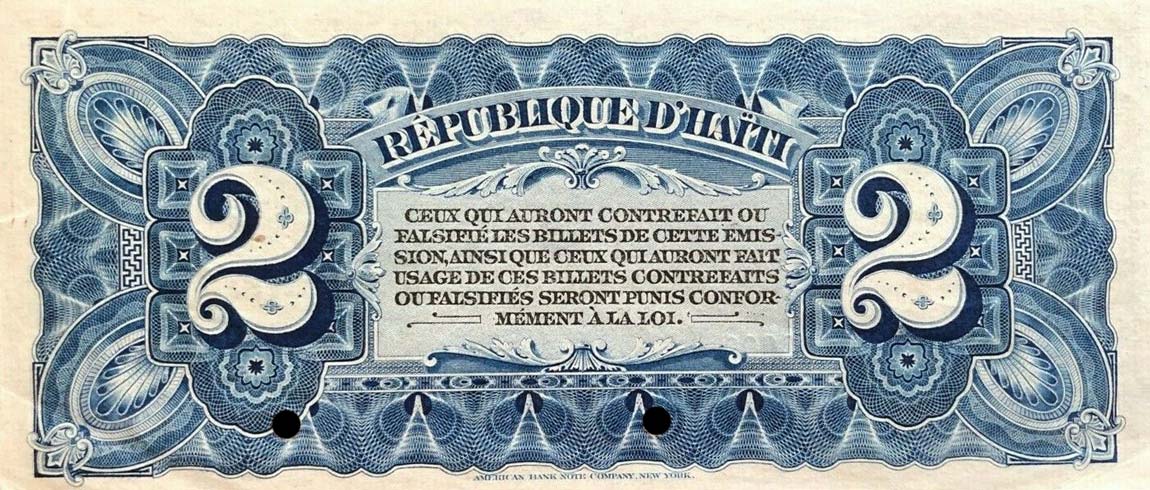 Back of Haiti p102s: 2 Gourdes from 1892