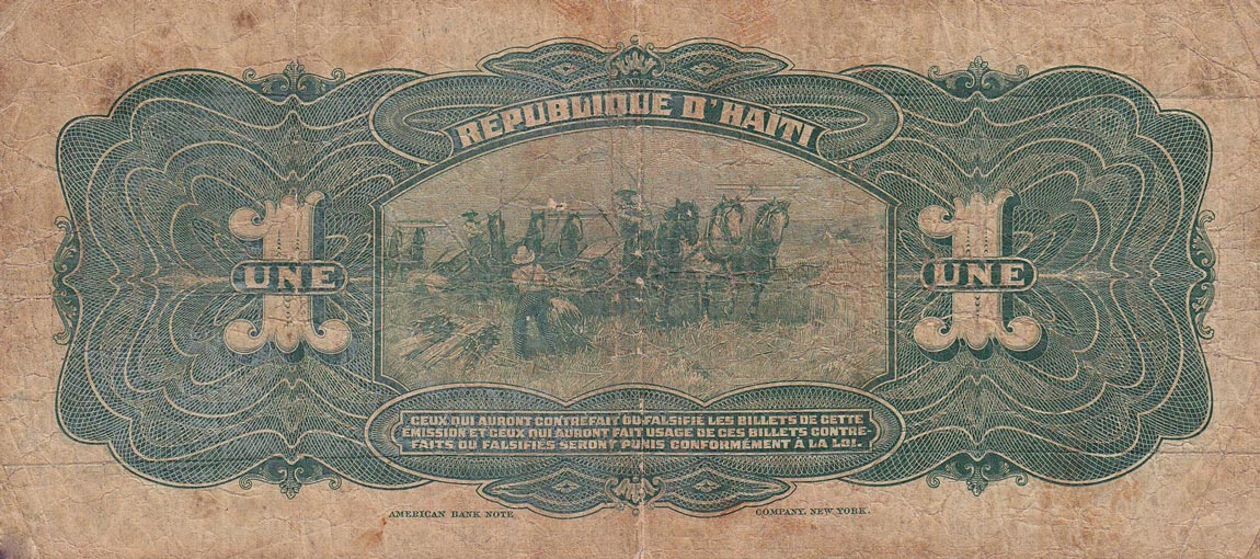 Back of Haiti p131a: 1 Gourde from 1914