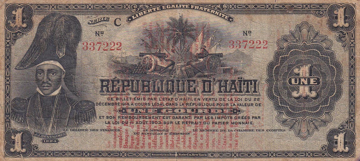 Front of Haiti p131a: 1 Gourde from 1914