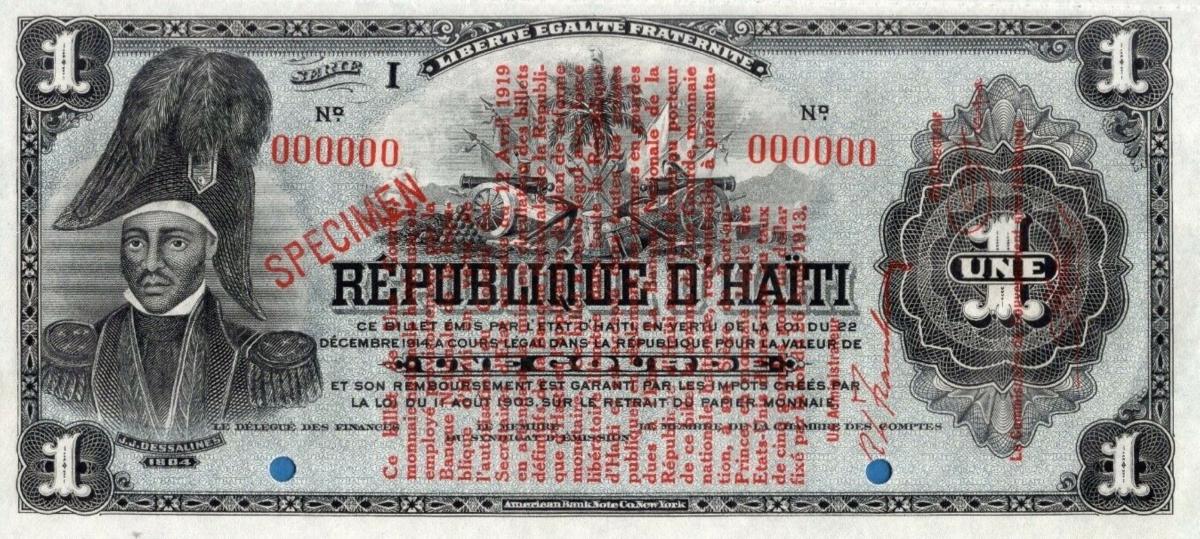 Front of Haiti p140s: 1 Gourde from 1919