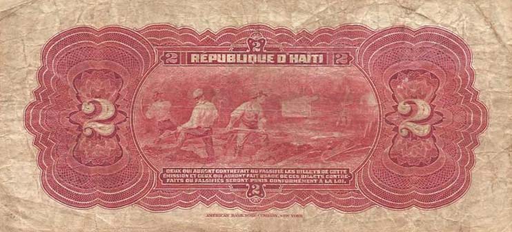 Back of Haiti p141a: 2 Gourdes from 1919