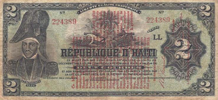 Front of Haiti p141a: 2 Gourdes from 1919