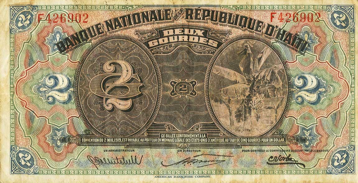 Front of Haiti p151a: 2 Gourdes from 1919