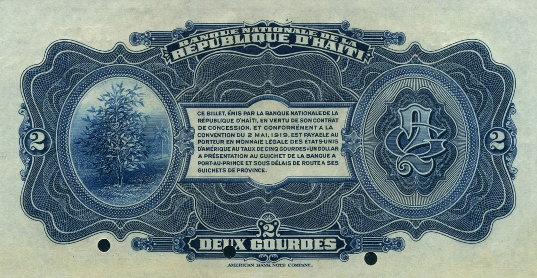 Back of Haiti p151s: 2 Gourdes from 1919