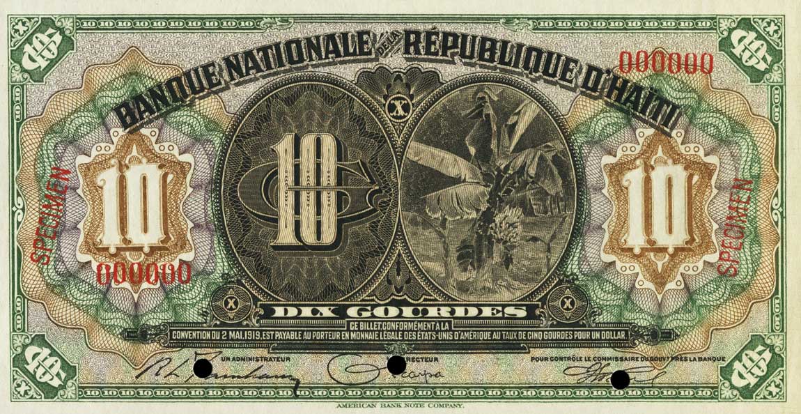 Front of Haiti p153s: 10 Gourdes from 1919