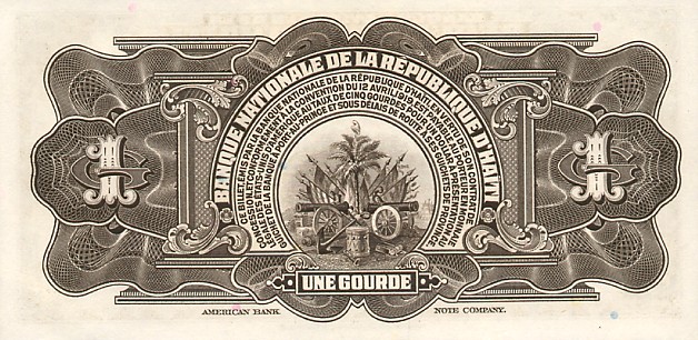 Back of Haiti p160a: 1 Gourde from 1919
