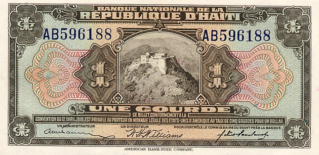 Front of Haiti p160a: 1 Gourde from 1919