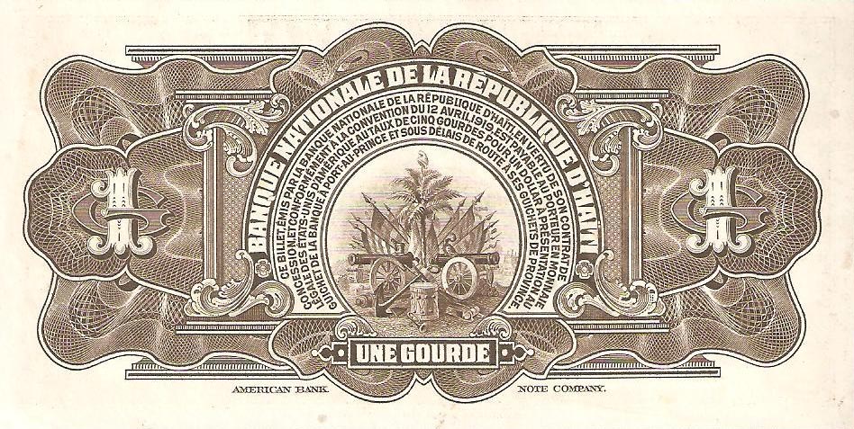 Back of Haiti p170a: 1 Gourde from 1919