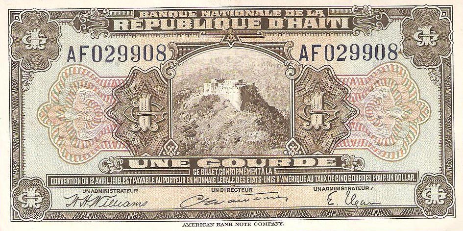 Front of Haiti p170a: 1 Gourde from 1919