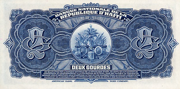 Back of Haiti p171a: 2 Gourdes from 1919