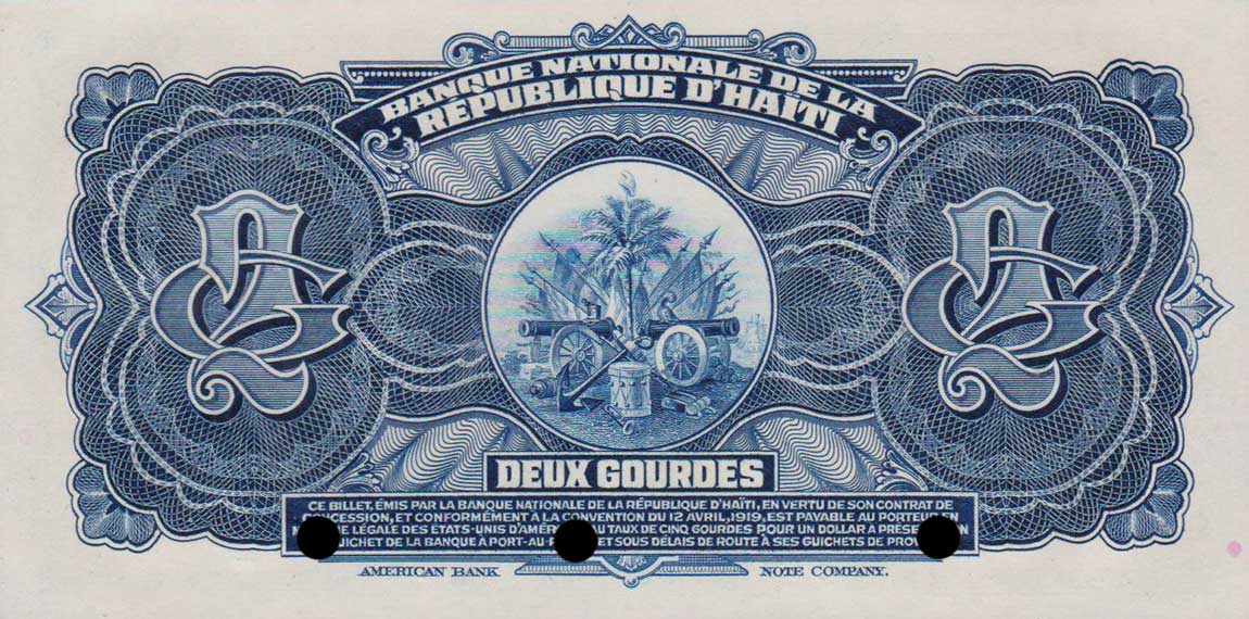 Back of Haiti p171s: 2 Gourdes from 1919