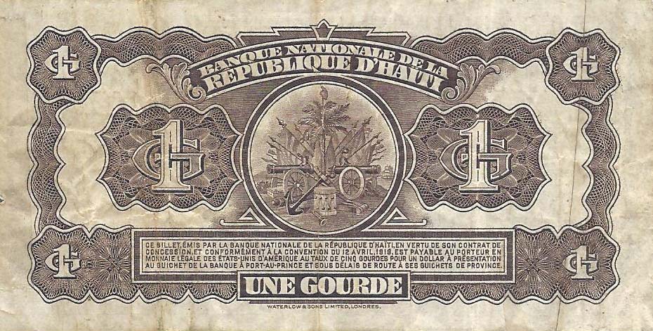 Back of Haiti p174: 1 Gourde from 1919