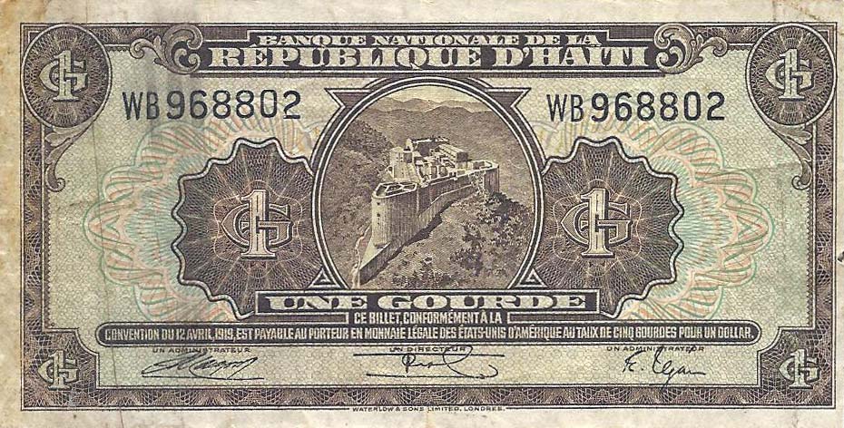 Front of Haiti p174: 1 Gourde from 1919