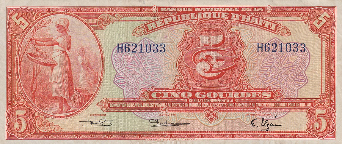 Front of Haiti p180a: 5 Gourdes from 1951
