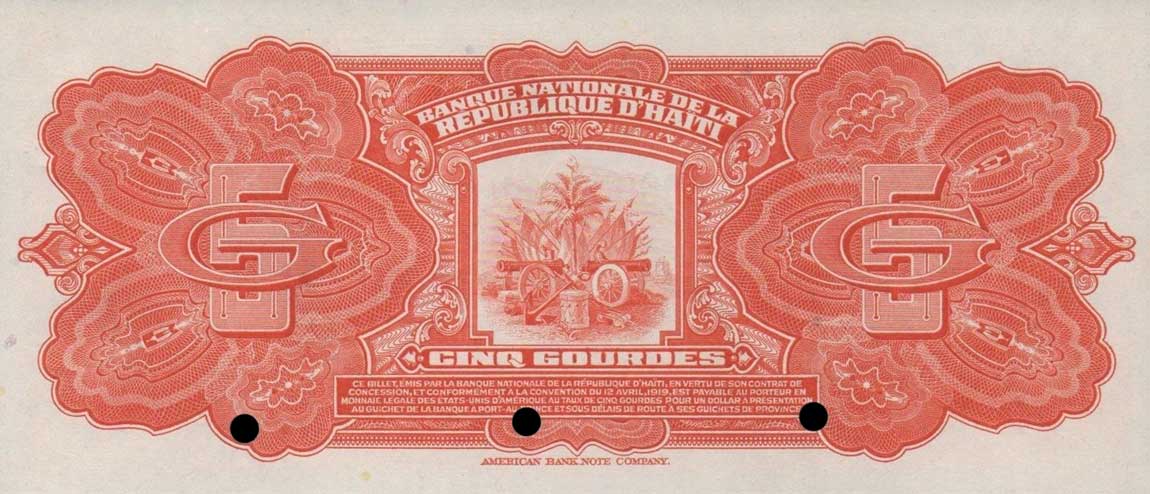 Back of Haiti p180s: 5 Gourdes from 1951