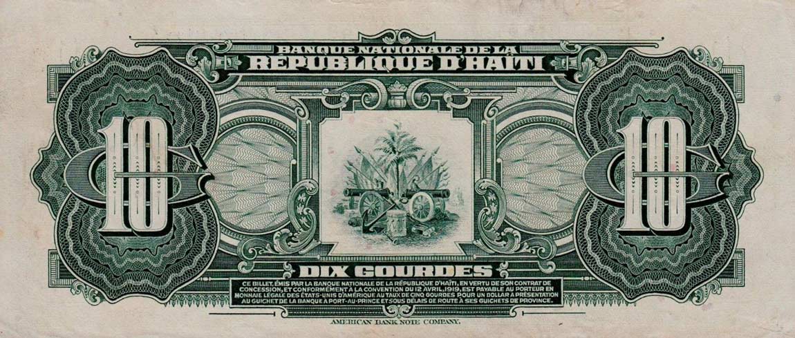 Back of Haiti p181a: 10 Gourdes from 1951