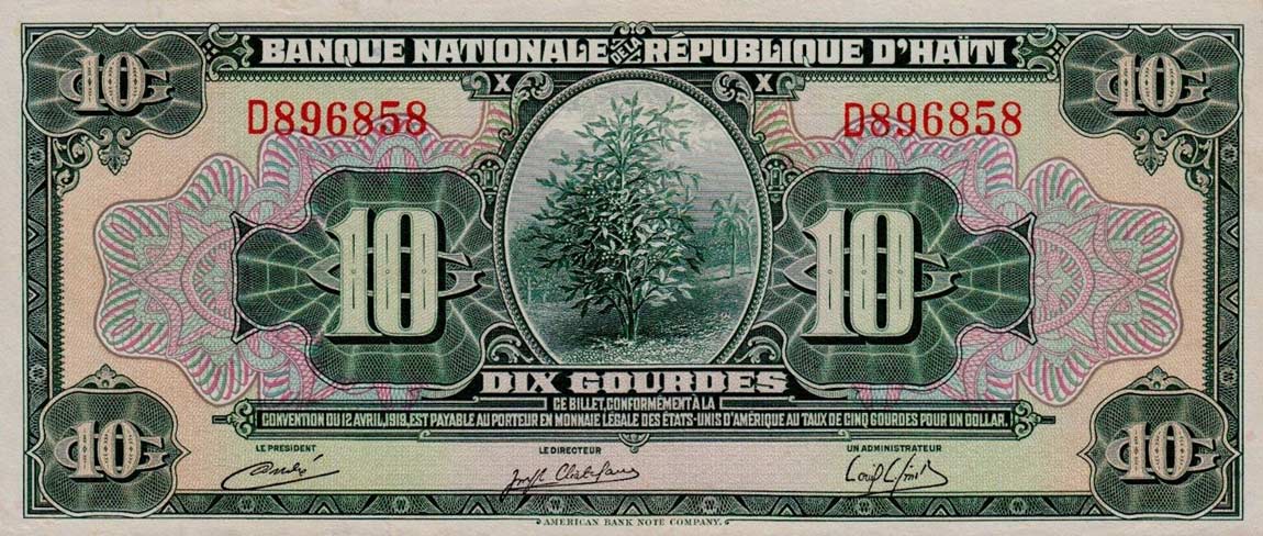Front of Haiti p181a: 10 Gourdes from 1951