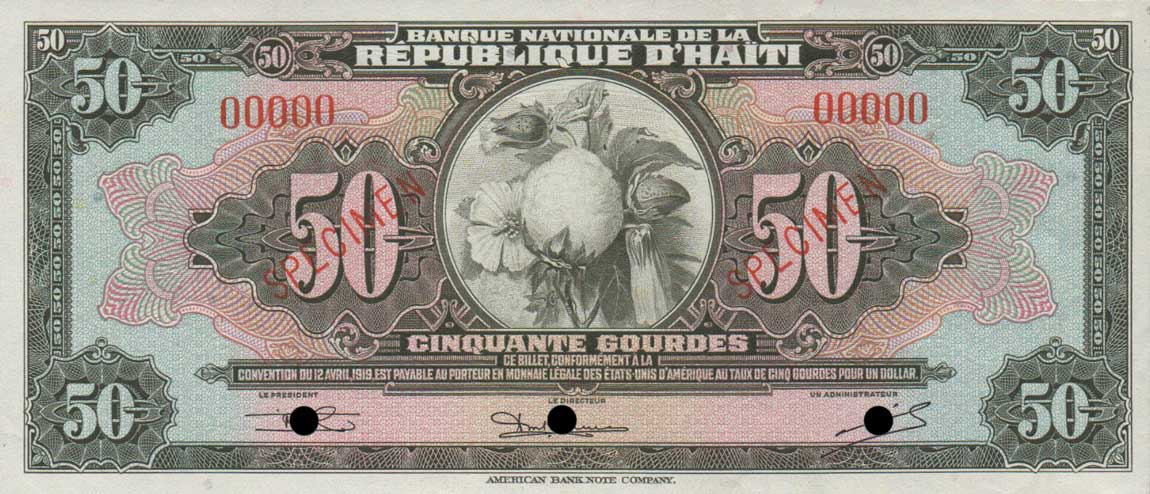 Front of Haiti p183: 50 Gourdes from 1951