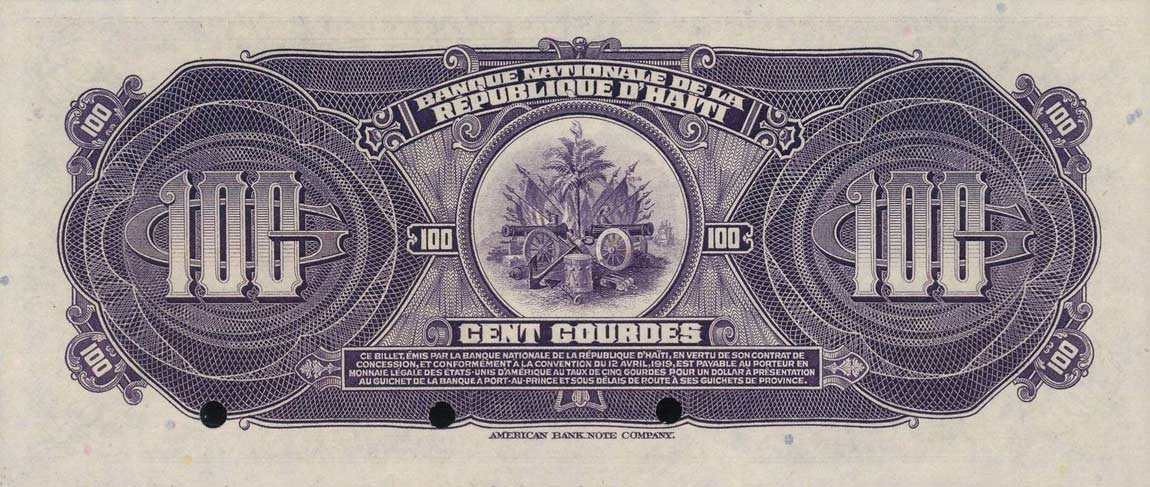 Back of Haiti p184s: 100 Gourdes from 1951