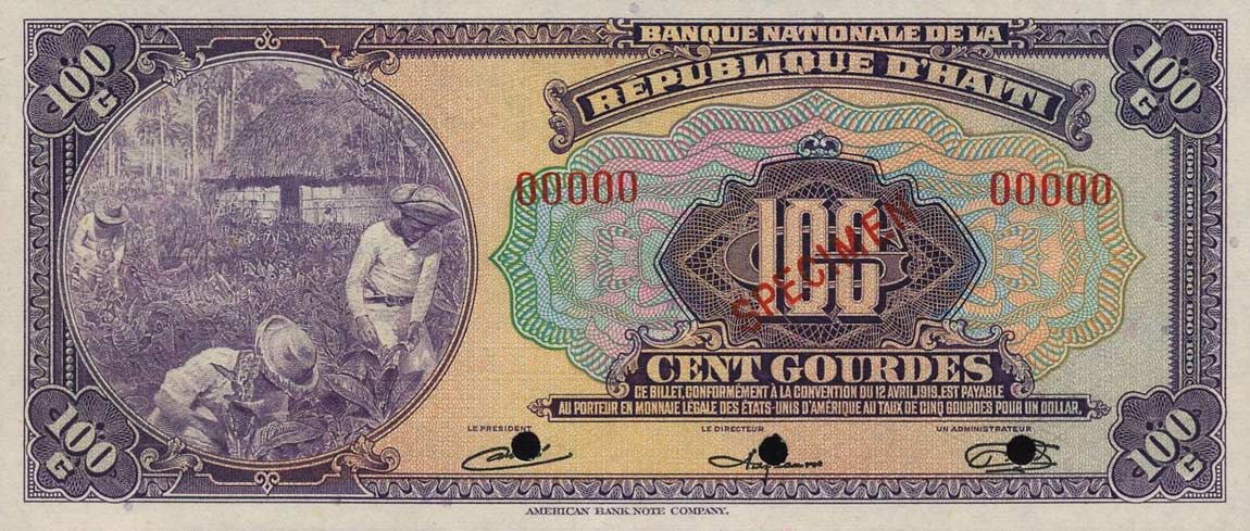 Front of Haiti p184s: 100 Gourdes from 1951