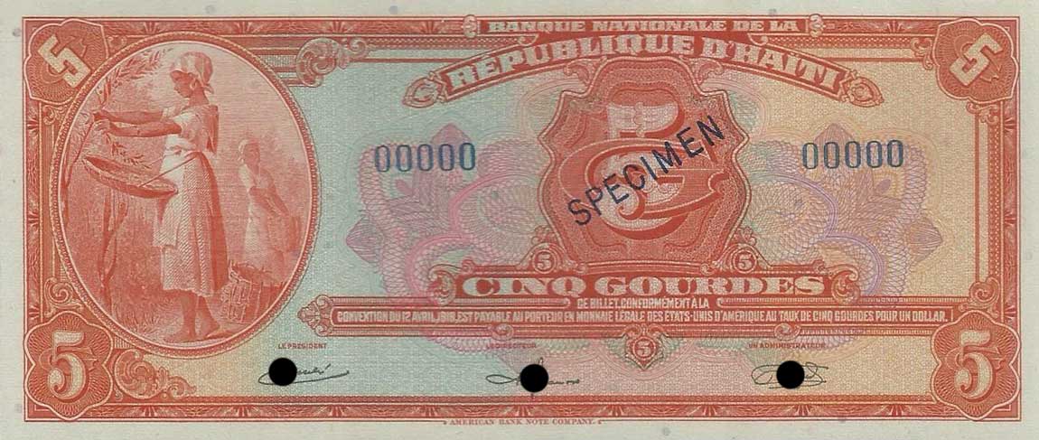 Front of Haiti p187s: 5 Gourdes from 1964