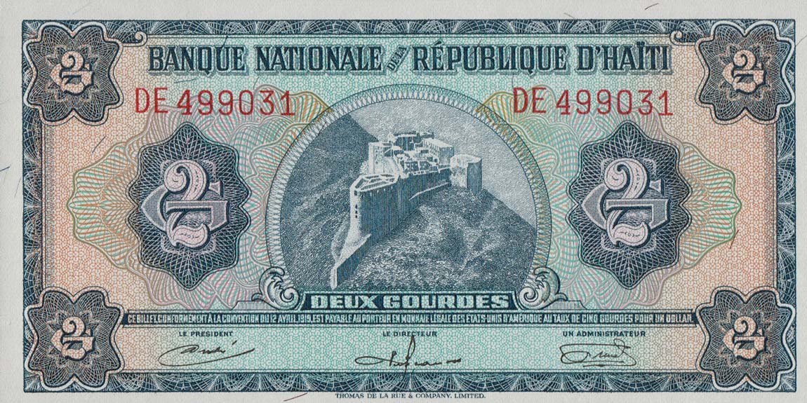 Front of Haiti p191a: 2 Gourdes from 1967