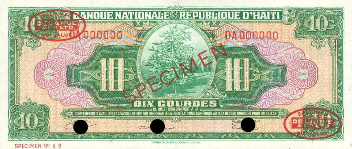 Front of Haiti p193s: 10 Gourdes from 1967