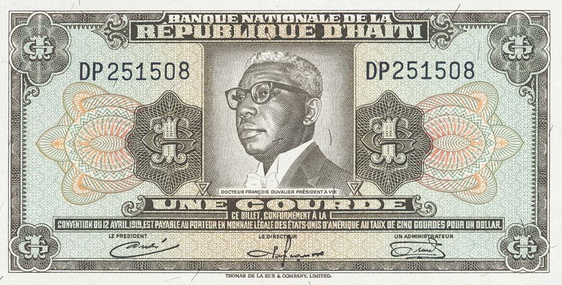 Front of Haiti p196a: 1 Gourde from 1968