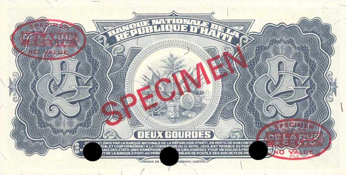 Back of Haiti p197s: 2 Gourdes from 1968