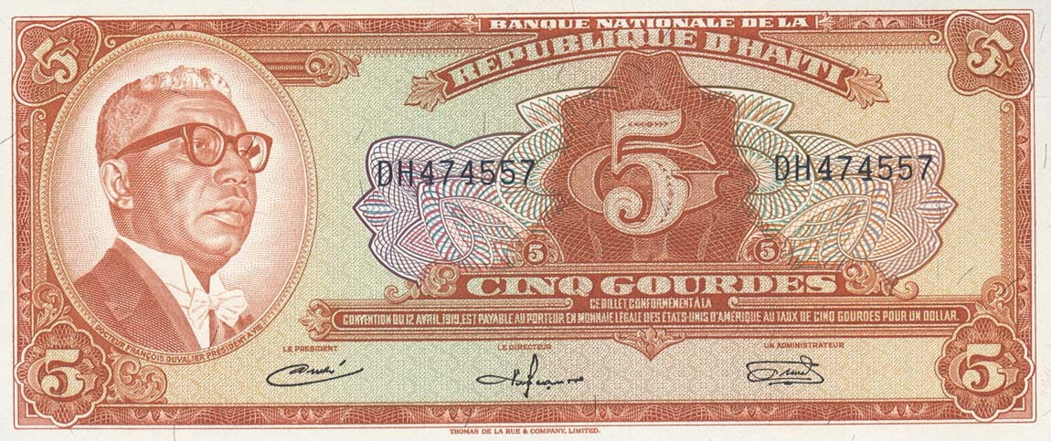 Front of Haiti p198a: 5 Gourdes from 1968