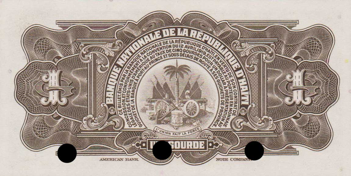 Back of Haiti p200s: 1 Gourde from 1970