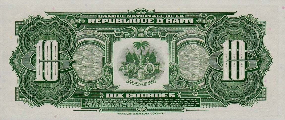 Back of Haiti p203a: 10 Gourdes from 1970