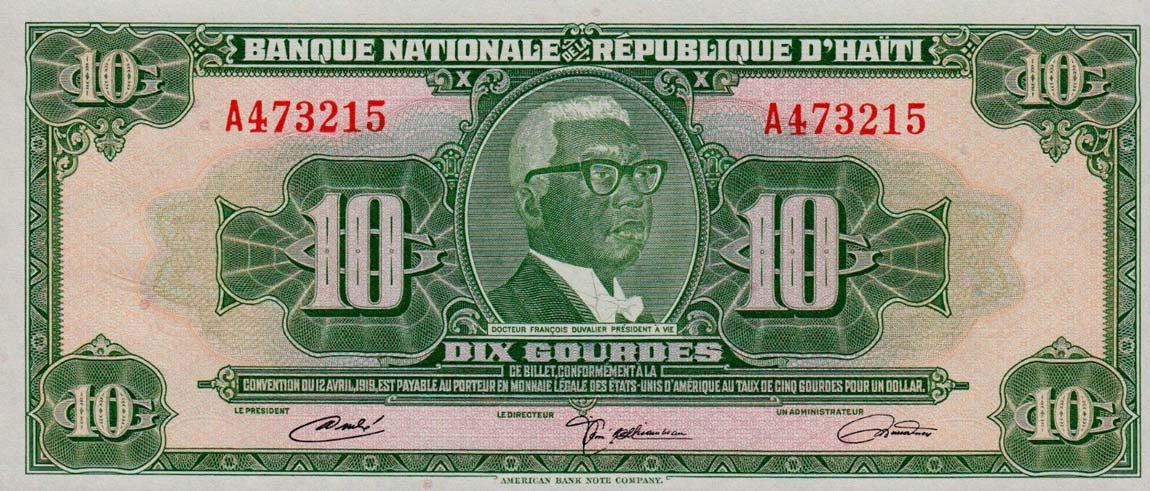 Front of Haiti p203a: 10 Gourdes from 1970